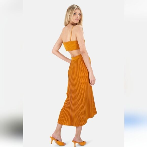 A. L. C Sienna Accordion Pleated Dress in Marigold - Picture 8 of 11